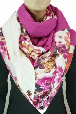 Dreieckstuch mit Karabiner, floraler Materialmix