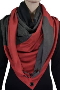Dreieckstuch mit Karabiner, Colour blocking, Schwarz-Rot-Anthrazit