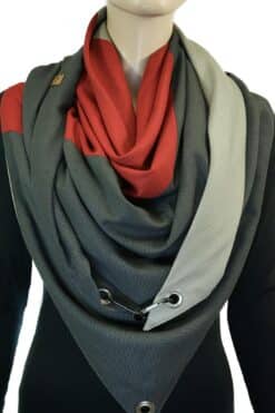 Dreieckstuch mit Karabiner, Colour blocking, Sandbeige-Rot-Anthrazit