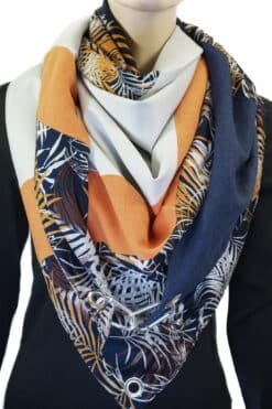 Dreieckstuch mit Karabiner, Herbstmix blau/orange/braun