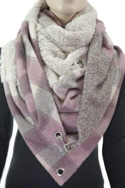 Dreieckstuch mit Karabiner, kariert, rosa-taupe-creme, warm & kuschelig