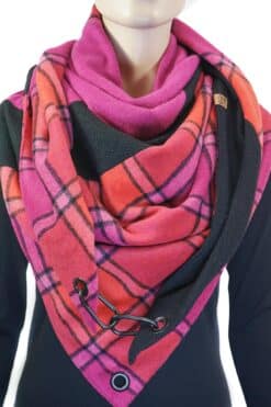 Dreieckstuch mit Karabiner, kariert pink-rot-schwarz, weich ohne Wolle