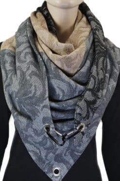 Dreieckstuch mit Karabiner, Jacquard schwarz/camel/grau