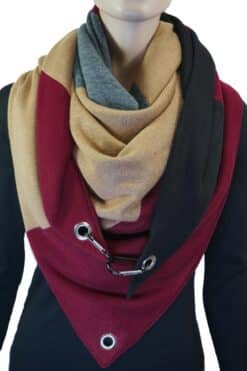 Dreieckstuch mit Karabiner, Colourblocking in weichem Strick, camel/bordeaux/beige/schwarz