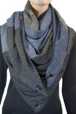 Dreieckstuch mit Karabiner, Wollmix in schwarz-grau-blau